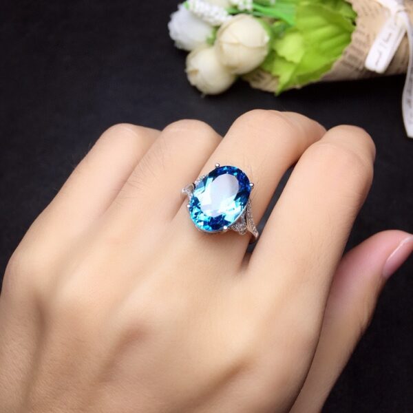 Natural Sea Blue Topaz Full Diamond Open Ring - Image 2