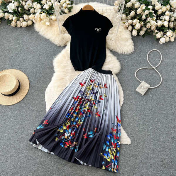 Women's Summer High-end Design Sense Niche Sleeveless Shirt Top Pleated Dress Two-piece Set - Image 8