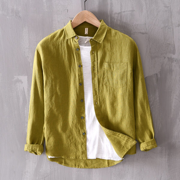 Cotton And Linen Men's Long-sleeved Casual Shirt - Image 3