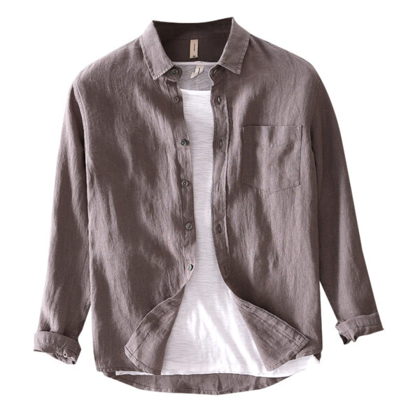 Cotton And Linen Men's Long-sleeved Casual Shirt - Image 5