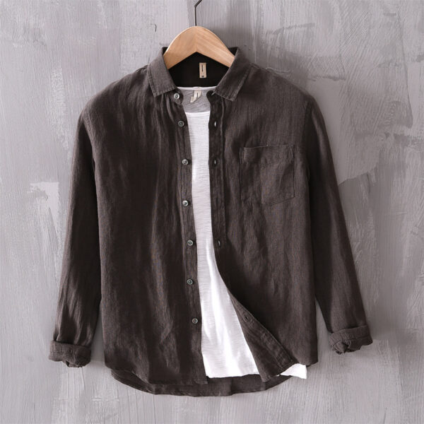 Cotton And Linen Men's Long-sleeved Casual Shirt - Image 2