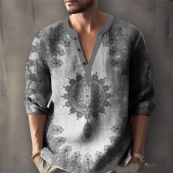 Printed Casual V-neck Men's Loose Jacquard Sweater Long Sleeve - Image 4