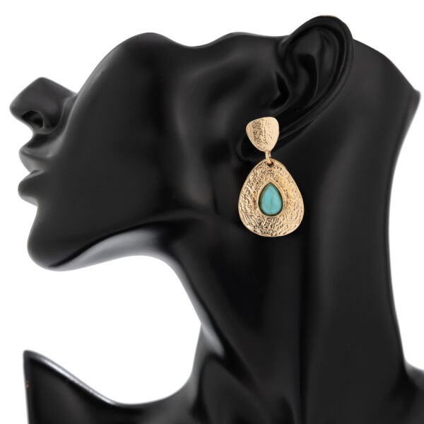 Drop-shaped Micro-inlaid Turquoise Pleated Ear Studs - Image 6