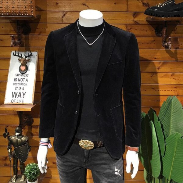Corduroy Suit Men's Business Slim Fit Casual Small Suit - Image 2