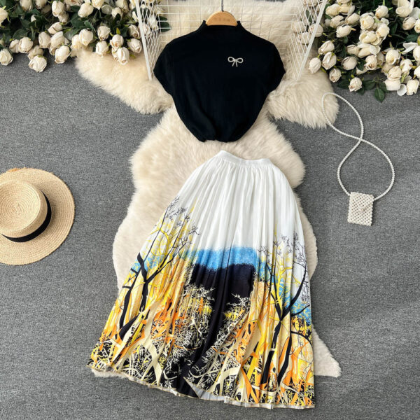 Women's Summer High-end Design Sense Niche Sleeveless Shirt Top Pleated Dress Two-piece Set - Image 4