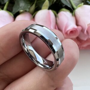 Tungsten Steel Primary Color Chamfering Pull Middle Sand High Quality European And American Fashion Ring