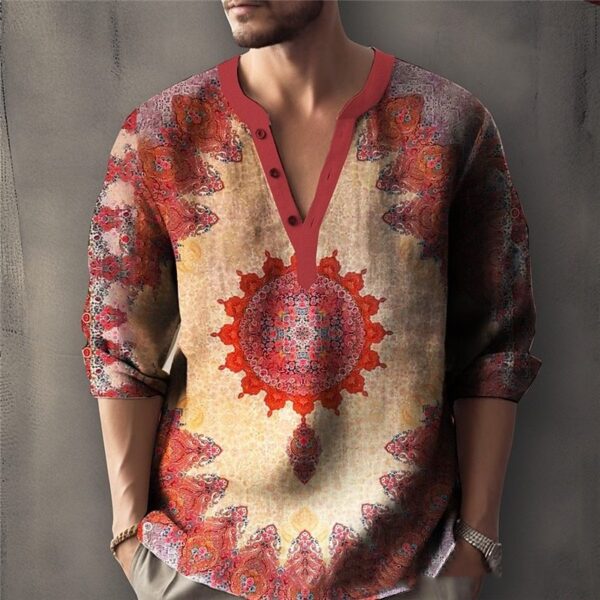 Printed Casual V-neck Men's Loose Jacquard Sweater Long Sleeve - Image 5