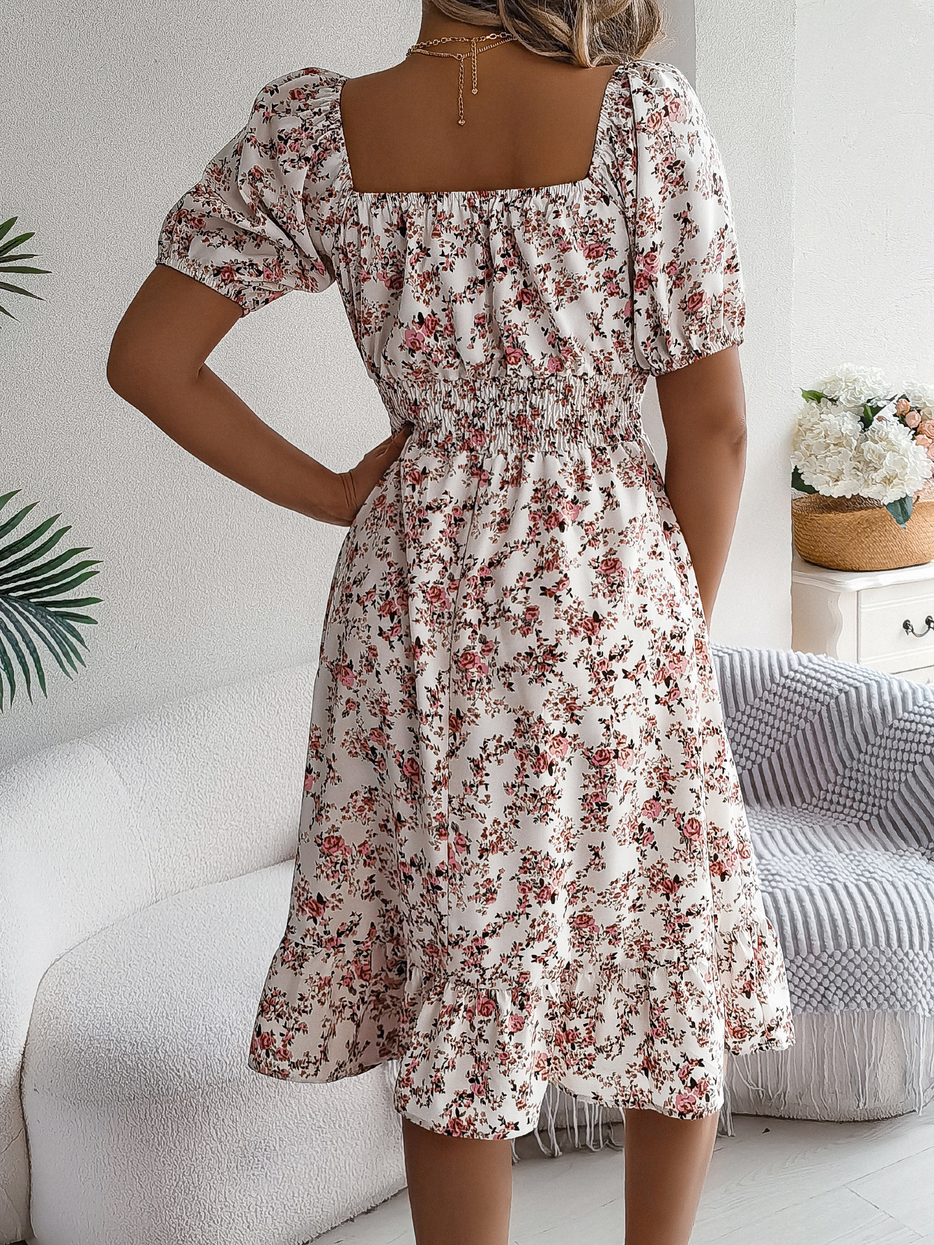 Floral Print Square Collar Dress Summer Fashion Ruffles Dresses Women's Clothing - Image 6
