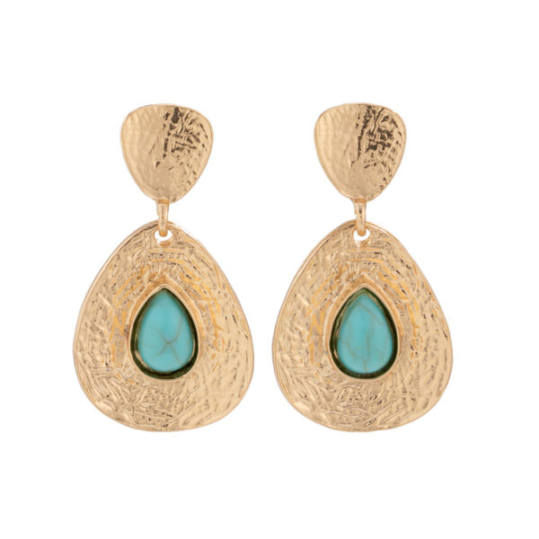 Drop-shaped Micro-inlaid Turquoise Pleated Ear Studs - Image 5