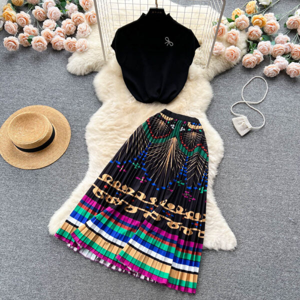 Women's Summer High-end Design Sense Niche Sleeveless Shirt Top Pleated Dress Two-piece Set - Image 7