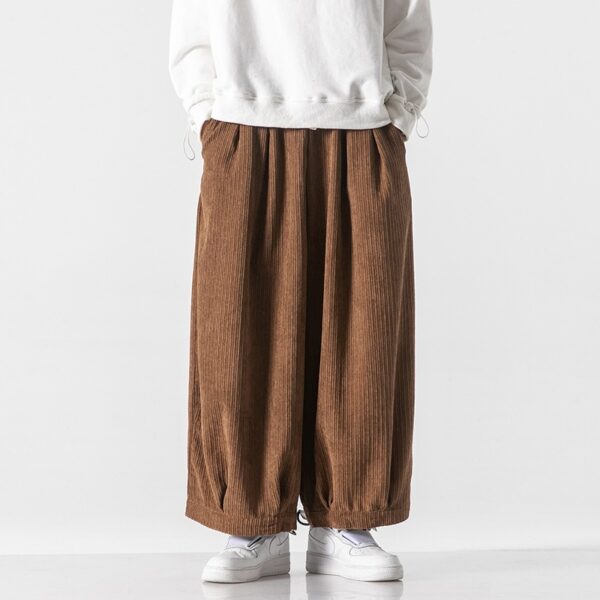 Men's Plus Size Hong Kong Style Loose Casual Japanese Workwear Corduroy Harem Wide-leg Trousers Tide - Image 10