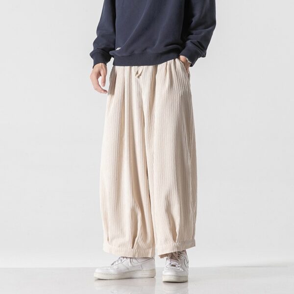 Men's Plus Size Hong Kong Style Loose Casual Japanese Workwear Corduroy Harem Wide-leg Trousers Tide - Image 9