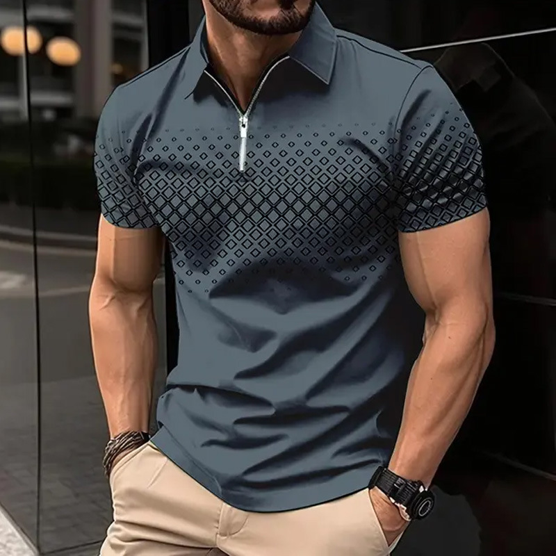Men's Zipper Polo Shirt Casual Short Sleeve - Image 5