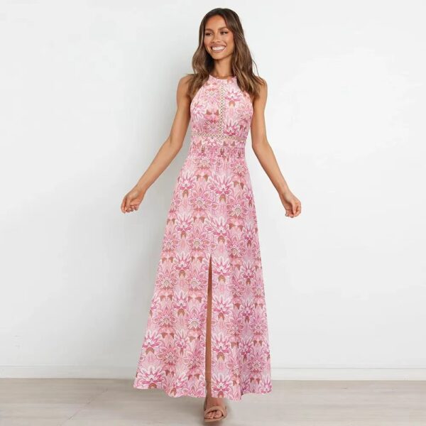 Summer Printed Round Neck Sleeveless Dress Halter Long - Image 7