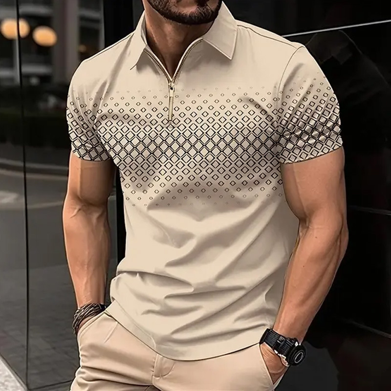 Men's Zipper Polo Shirt Casual Short Sleeve - Image 7