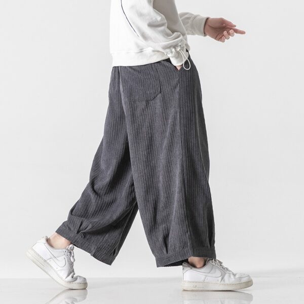 Men's Plus Size Hong Kong Style Loose Casual Japanese Workwear Corduroy Harem Wide-leg Trousers Tide - Image 6