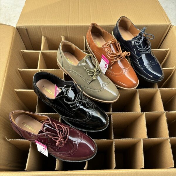 Women's Simple British Style Drawstring Patchwork Glossy Leather Shoes - Image 7