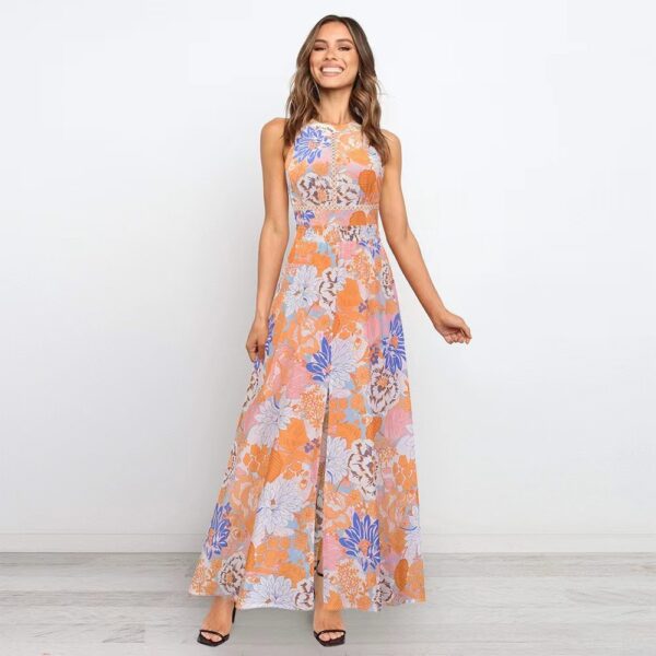 Summer Printed Round Neck Sleeveless Dress Halter Long - Image 6