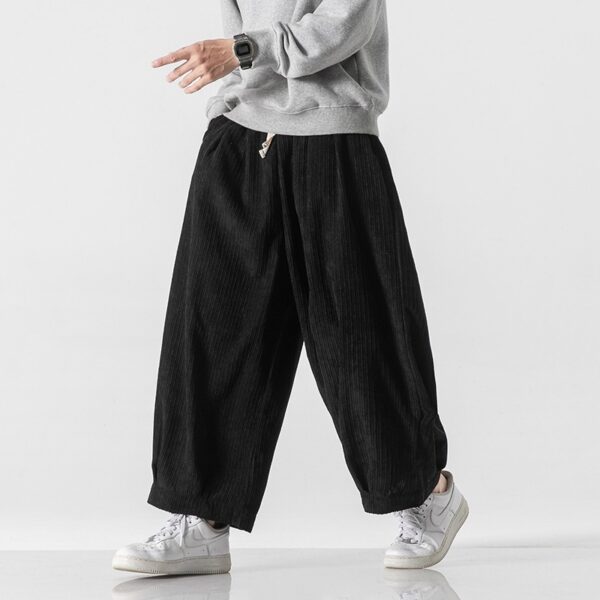 Men's Plus Size Hong Kong Style Loose Casual Japanese Workwear Corduroy Harem Wide-leg Trousers Tide - Image 5