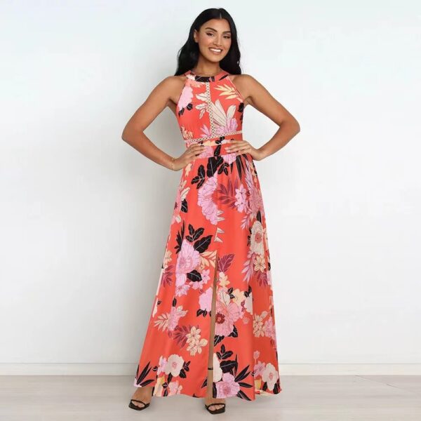 Summer Printed Round Neck Sleeveless Dress Halter Long - Image 3