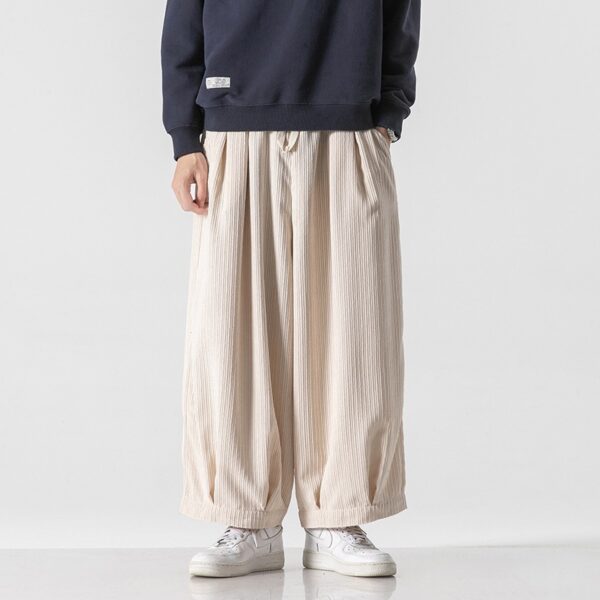 Men's Plus Size Hong Kong Style Loose Casual Japanese Workwear Corduroy Harem Wide-leg Trousers Tide - Image 3