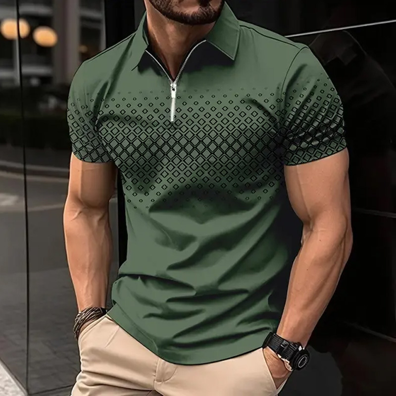 Men's Zipper Polo Shirt Casual Short Sleeve - Image 2