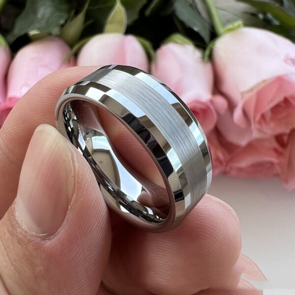 Tungsten Steel Primary Color Chamfering Pull Middle Sand High Quality European And American Fashion Ring - Image 5