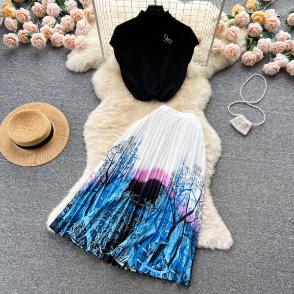 Women's Summer High-end Design Sense Niche Sleeveless Shirt Top Pleated Dress Two-piece Set - Image 10