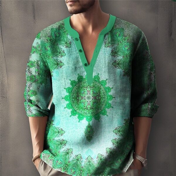 Printed Casual V-neck Men's Loose Jacquard Sweater Long Sleeve - Image 3