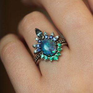 Peacock Blue Ring Female Micro Inlaid Zircon Electroplated Engagement Ring