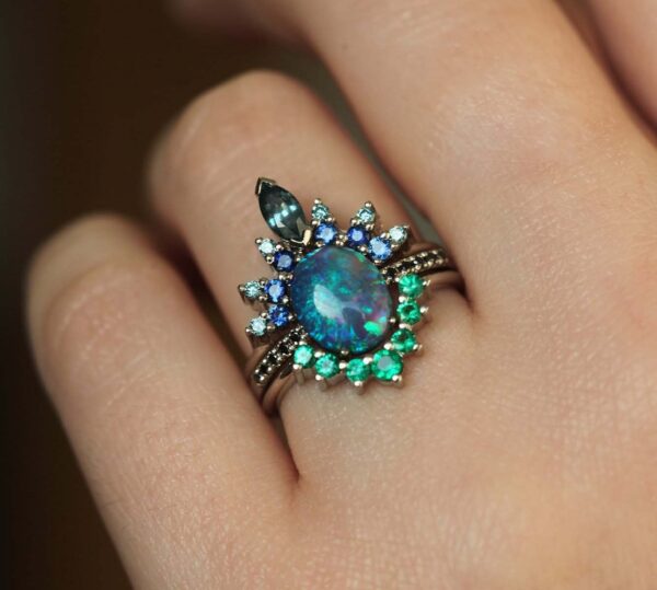 Peacock Blue Ring Female Micro Inlaid Zircon Electroplated Engagement Ring