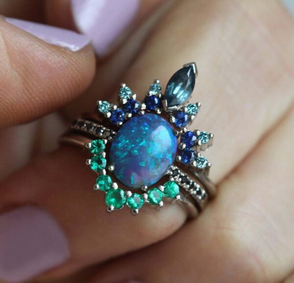 Peacock Blue Ring Female Micro Inlaid Zircon Electroplated Engagement Ring - Image 2