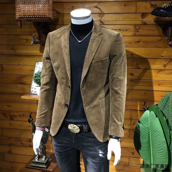 Corduroy Suit Men's Business Slim Fit Casual Small Suit - Image 3