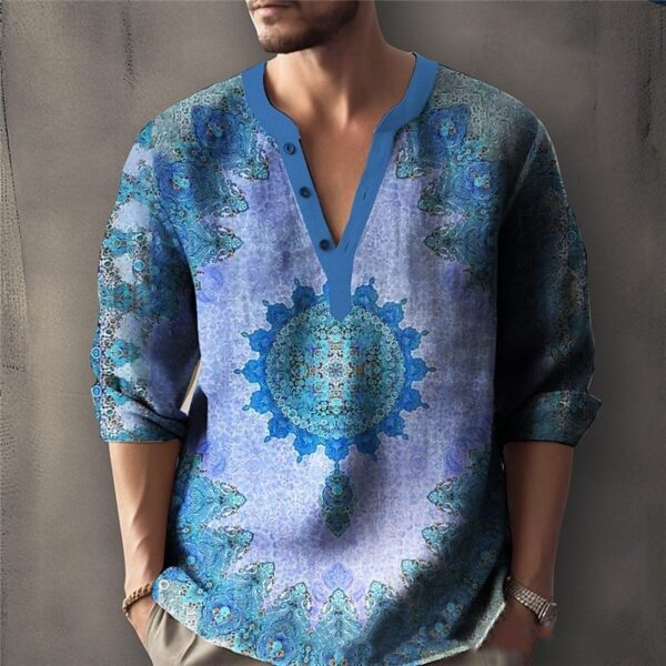 Printed Casual V-neck Men's Loose Jacquard Sweater Long Sleeve - Image 2