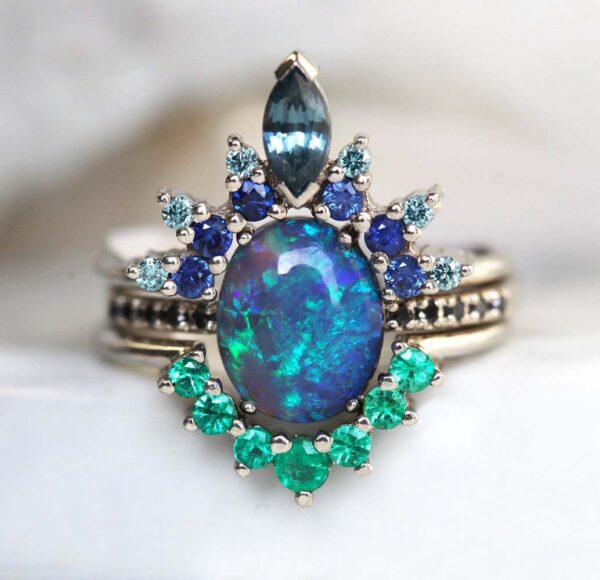 Peacock Blue Ring Female Micro Inlaid Zircon Electroplated Engagement Ring - Image 5