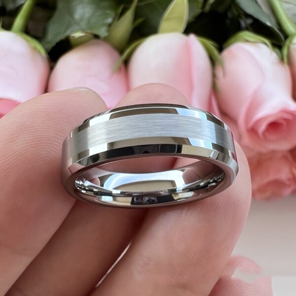 Tungsten Steel Primary Color Chamfering Pull Middle Sand High Quality European And American Fashion Ring - Image 4