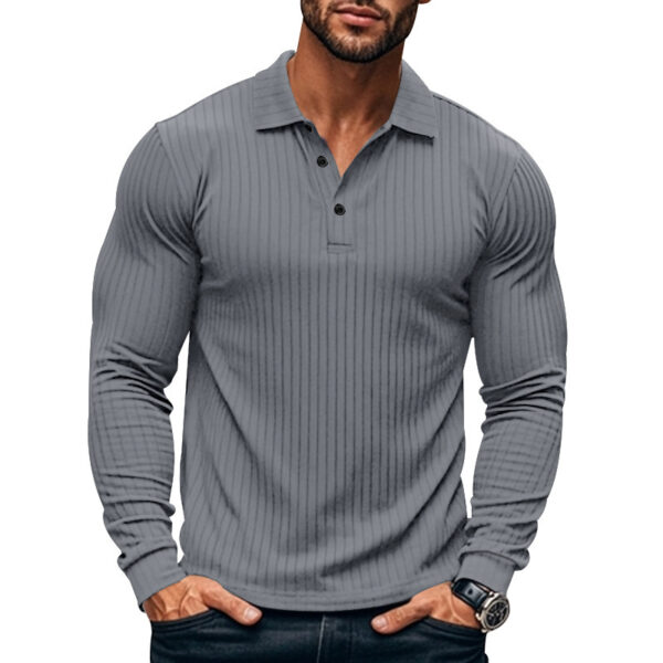 Men's Classic Casual American Lapel Button Long Sleeve - Image 3