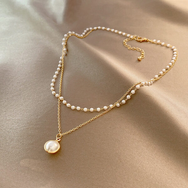 Summer Double-layer Pearls Necklace INS Fashion Clavicle Chain Necklace Jewelry For Beach - Image 3