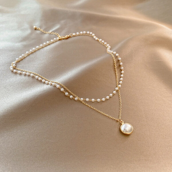 Summer Double-layer Pearls Necklace INS Fashion Clavicle Chain Necklace Jewelry For Beach - Image 4