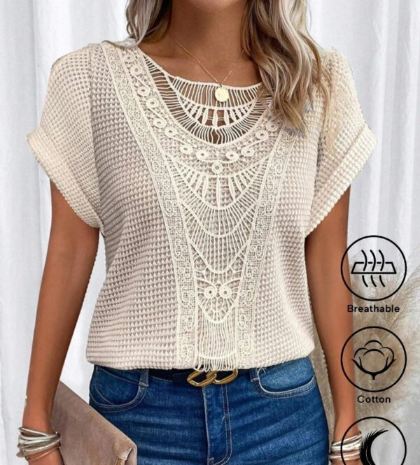 Summer Hollow Out Short-sleeved T-shirt Fashion Ethnic Style Tops Women's Clothing - Image 6
