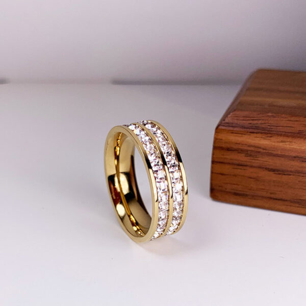 INS Rings Titanium Steel Couple Single And Double Row Diamond Ring - Image 9