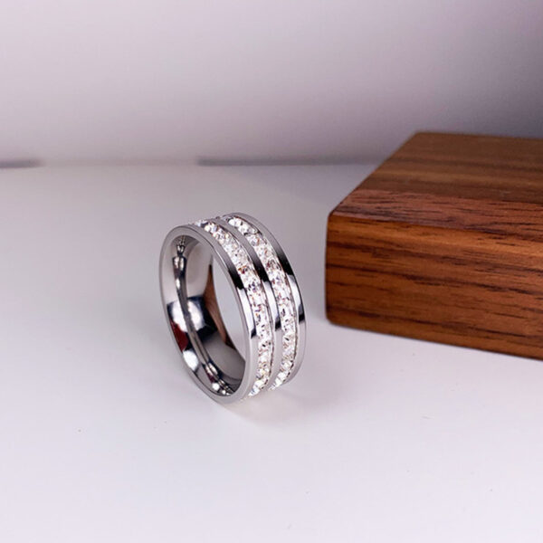 INS Rings Titanium Steel Couple Single And Double Row Diamond Ring - Image 10