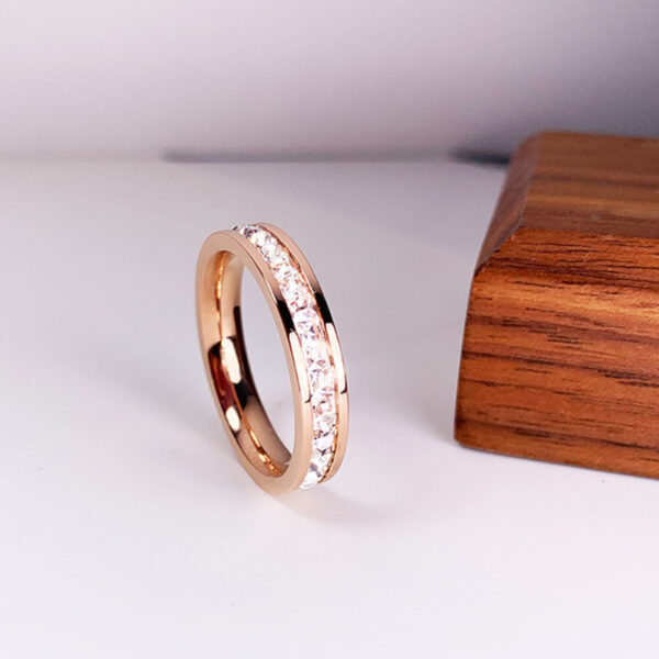 INS Rings Titanium Steel Couple Single And Double Row Diamond Ring - Image 8