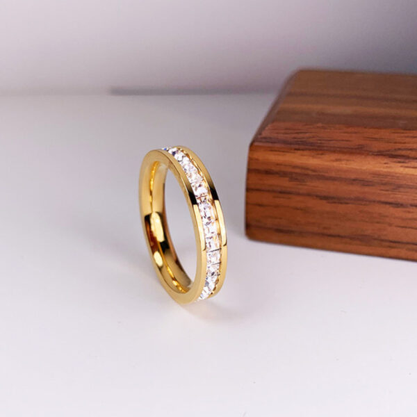 INS Rings Titanium Steel Couple Single And Double Row Diamond Ring - Image 7