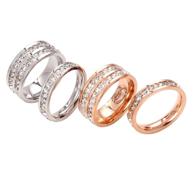 INS Rings Titanium Steel Couple Single And Double Row Diamond Ring - Image 5