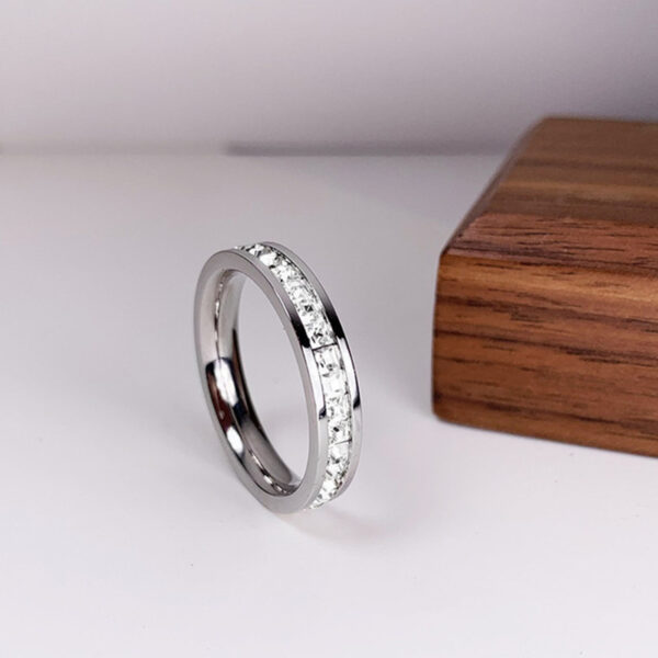INS Rings Titanium Steel Couple Single And Double Row Diamond Ring - Image 6
