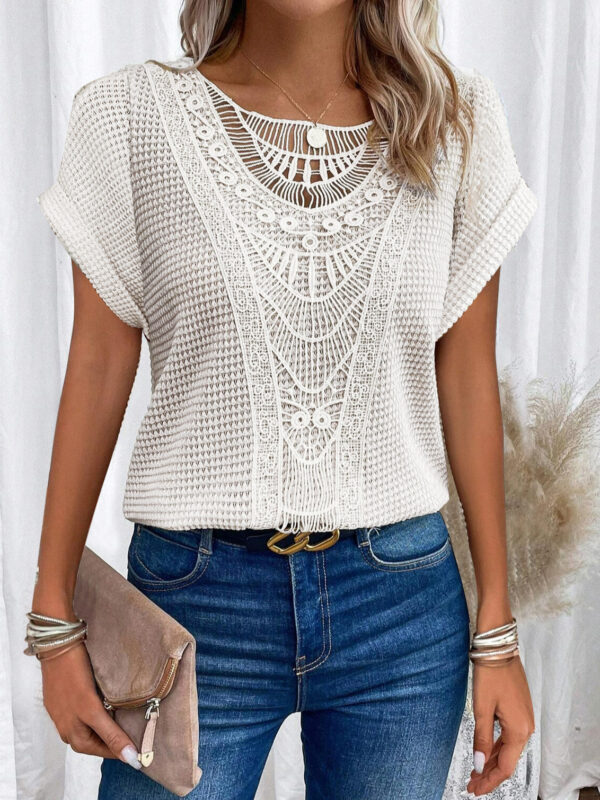Summer Hollow Out Short-sleeved T-shirt Fashion Ethnic Style Tops Women's Clothing - Image 2