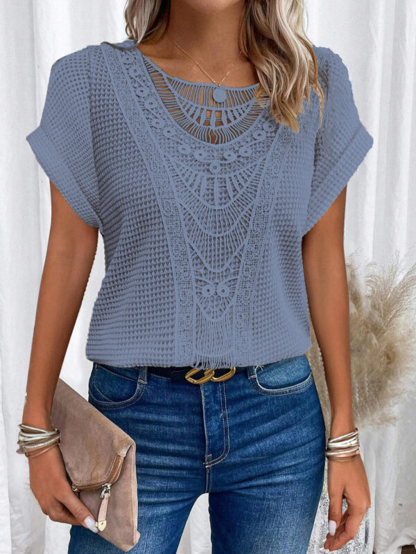 Summer Hollow Out Short-sleeved T-shirt Fashion Ethnic Style Tops Women's Clothing - Image 8
