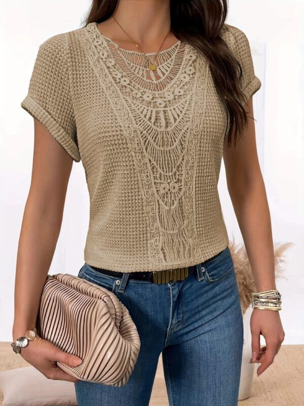 Summer Hollow Out Short-sleeved T-shirt Fashion Ethnic Style Tops Women's Clothing - Image 5