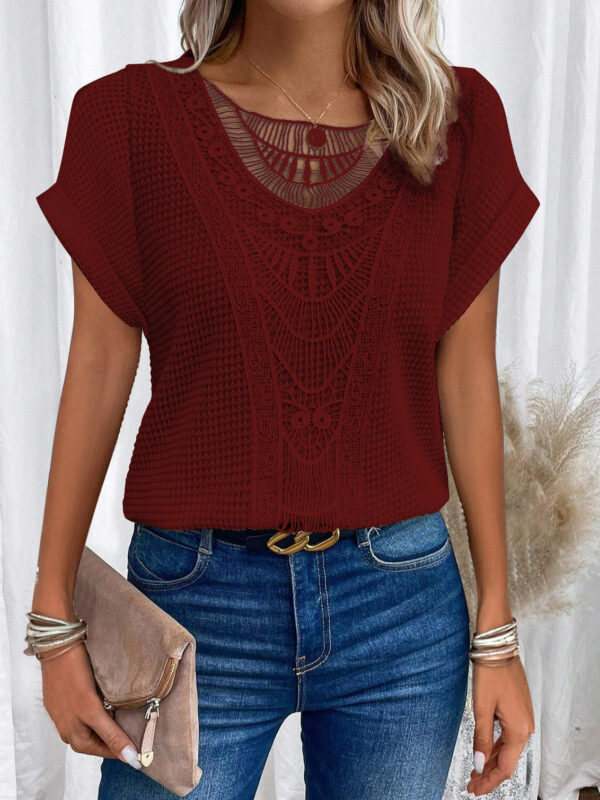 Summer Hollow Out Short-sleeved T-shirt Fashion Ethnic Style Tops Women's Clothing - Image 9
